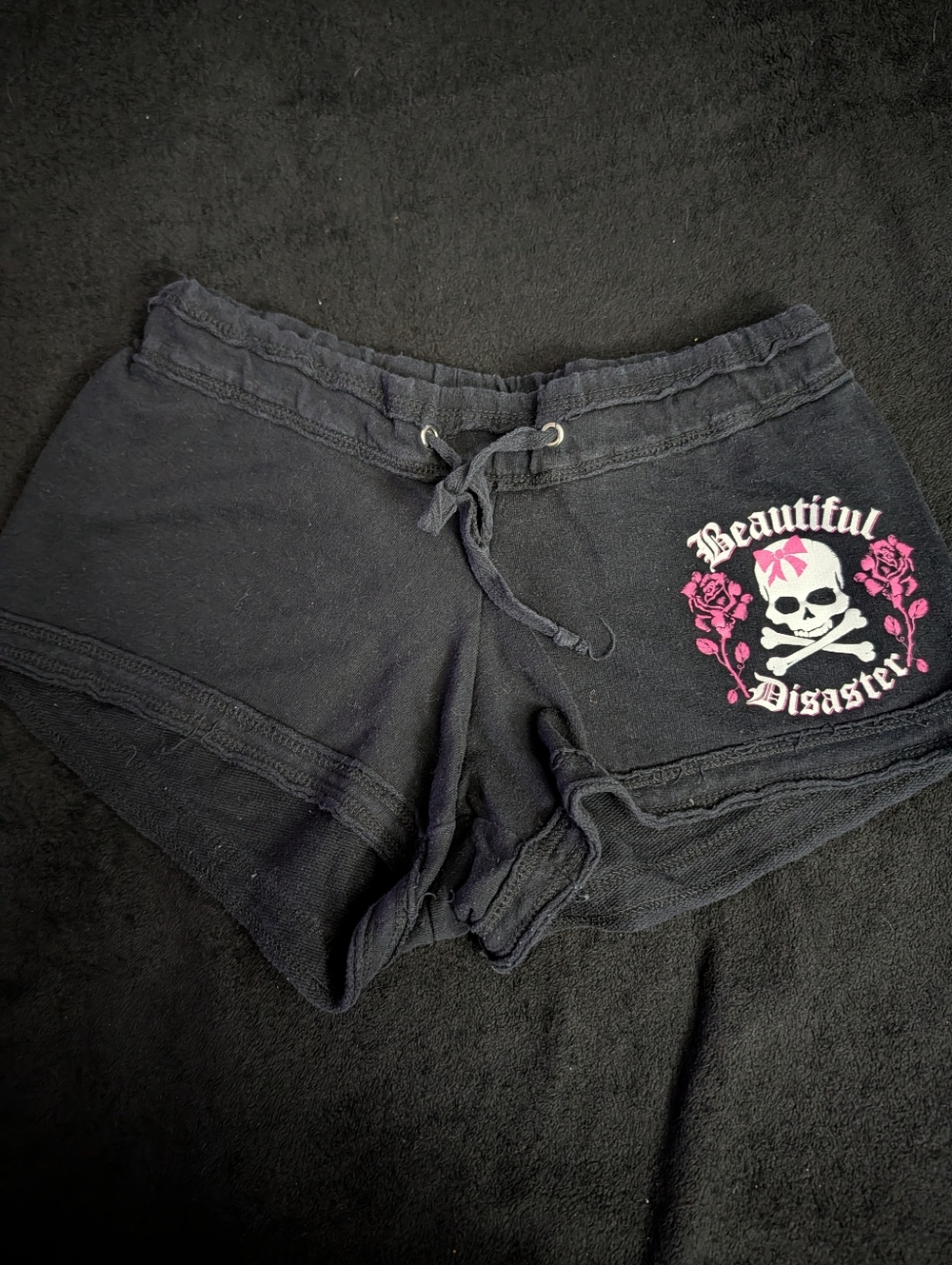 Women’s Black Shorts with Pink Skull Graphic